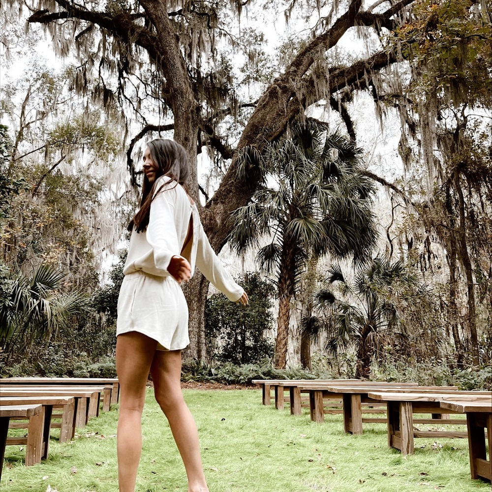 Free People Cream Long Sleeve Romper